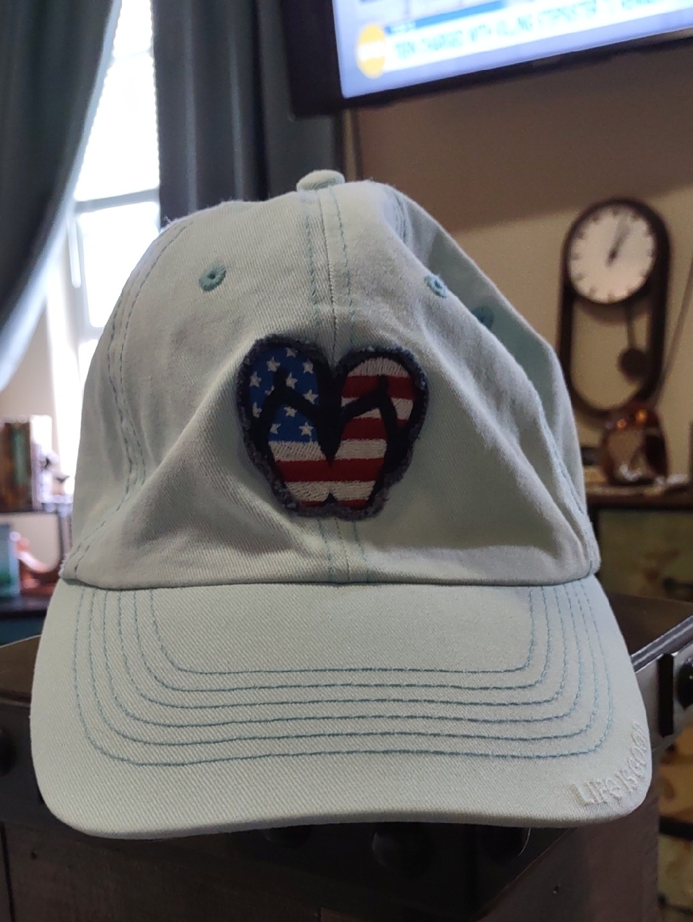 Life Is Good Light Blue Baseball Hat with American Flag Heart Patch